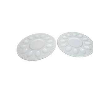 (2) Hallmark DEVILED EGG DISH Oyster Plate EASTER PLATTER Display THANKSGIVING